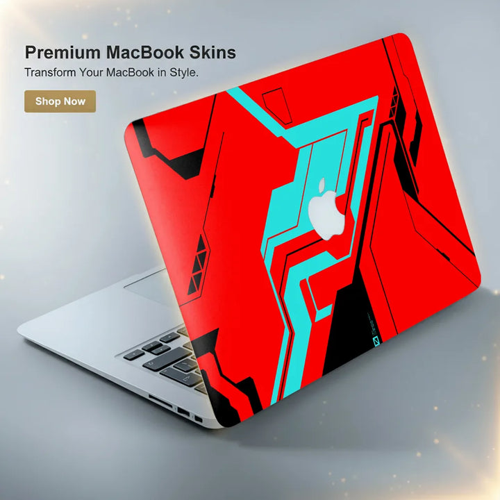 MacBook Laptop Skin - Abstract Red Teal Cyberpunk Grid