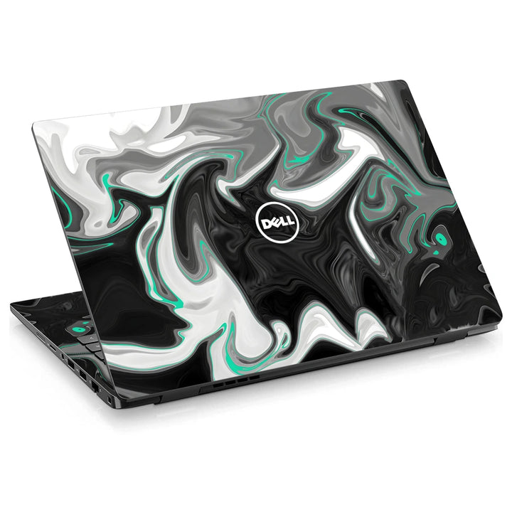 3M Material Textured Embossed Laptop Skin - Abstract Grey Teal Marble Fluid Art