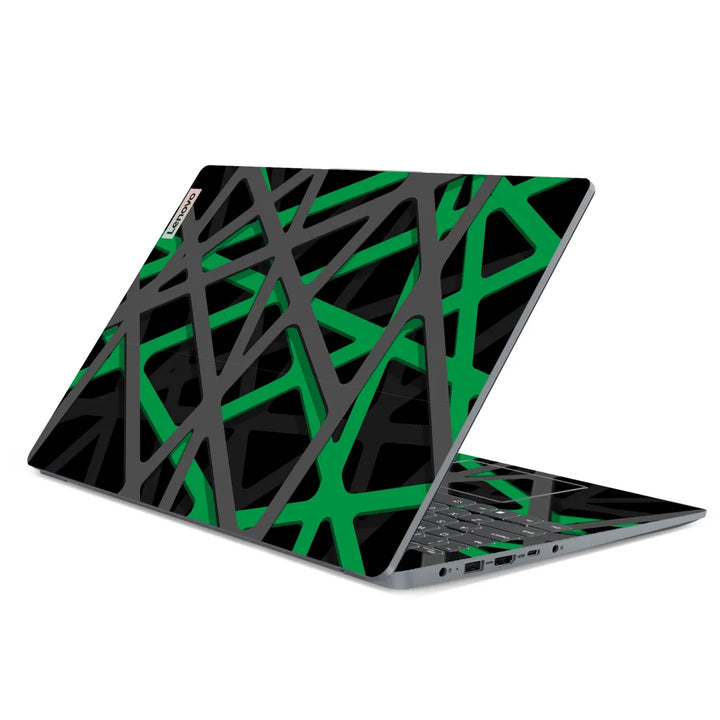 3M Material Textured Embossed Laptop Skin - Abstract Green Black Mesh Tech Grid