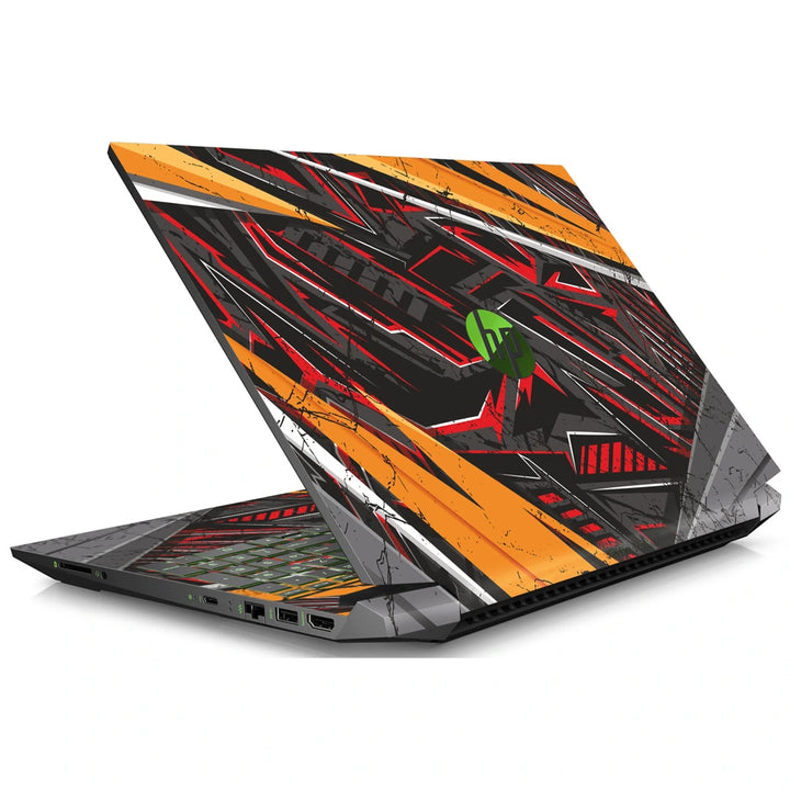 3M Material Textured Embossed Laptop Skin - Abstract Red Orange Cyberpunk Grid