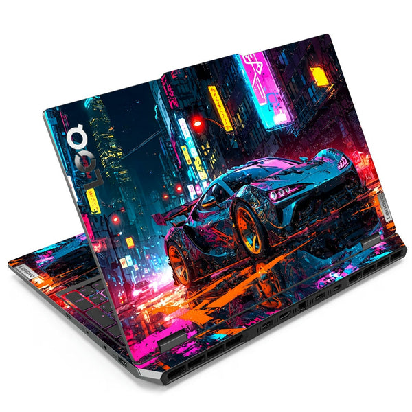 3D Embossed Laptop Skin - Neon Supercar Chase