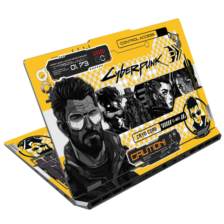 3M Material Textured Embossed Laptop Skin - Cyberpunk Yellow Neon Abstract Grid