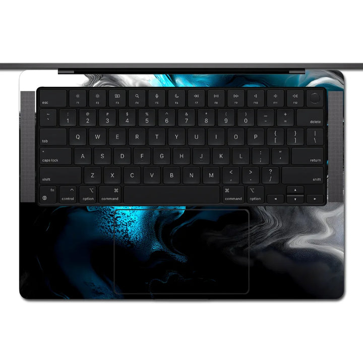 MacBook Laptop Skin - Abstract Black Teal Fluid Art