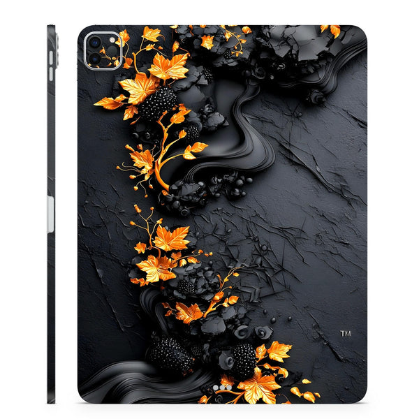 3D Embossed Tablet Skin Black Gold Midnight Blossom