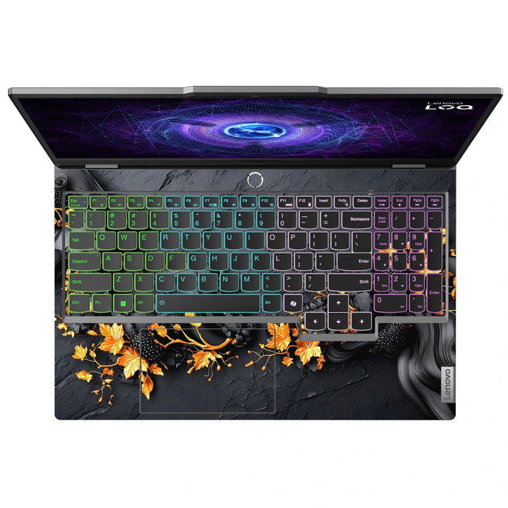 3M Material Textured Embossed Laptop Skin - Black and Gold Textured Floral