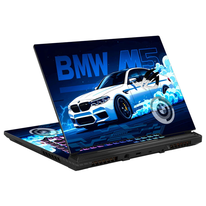 3M Material Textured Embossed Laptop Skin - BMW M5 White Blue Neon Car
