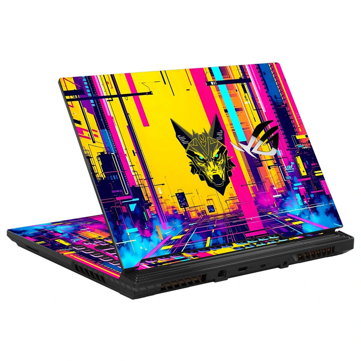 3M Material Textured Embossed Laptop Skin - Blue Purple Neon Wolf Head Art