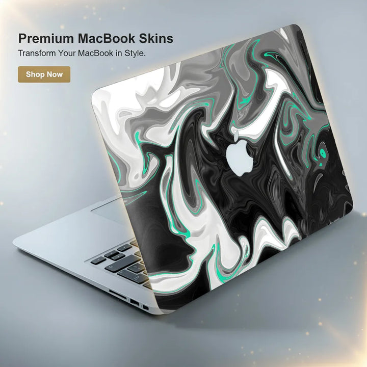 MacBook Laptop Skin - Abstract Grey Teal Marble Fluid Art