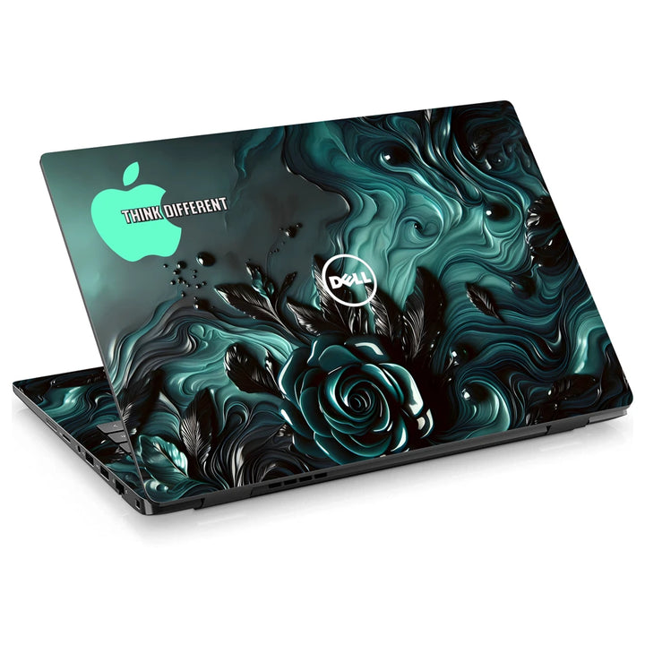 3M Material Textured Embossed Laptop Skin - Apple Aqua Rose Fluid Art