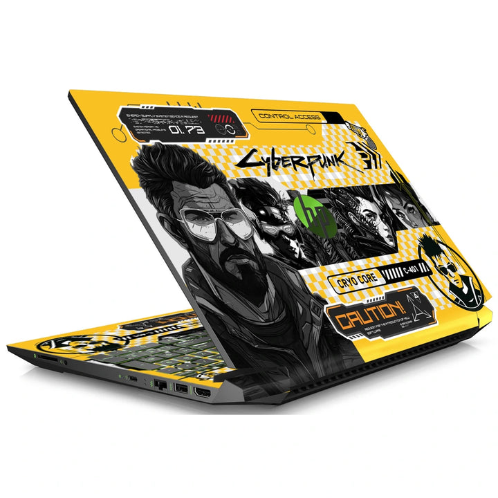 3M Material Textured Embossed Laptop Skin - Cyberpunk Yellow Neon Abstract Grid