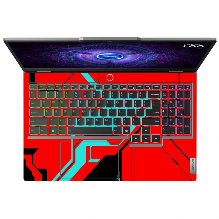 3M Material Textured Embossed Laptop Skin - Abstract Red Teal Cyberpunk Grid