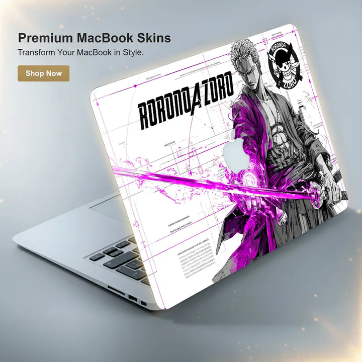 MacBook Laptop Skin - One Piece Zoro Green Neon Samurai