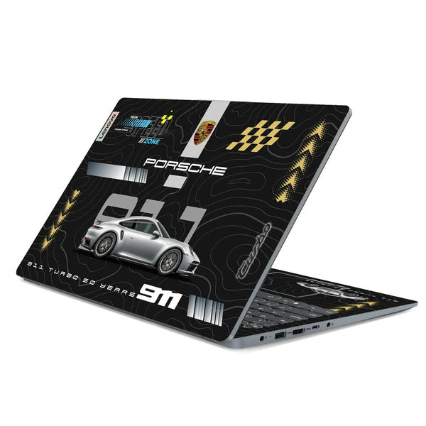 3D Embossed Laptop Skin - Porsche Silver 911 Speed Zone