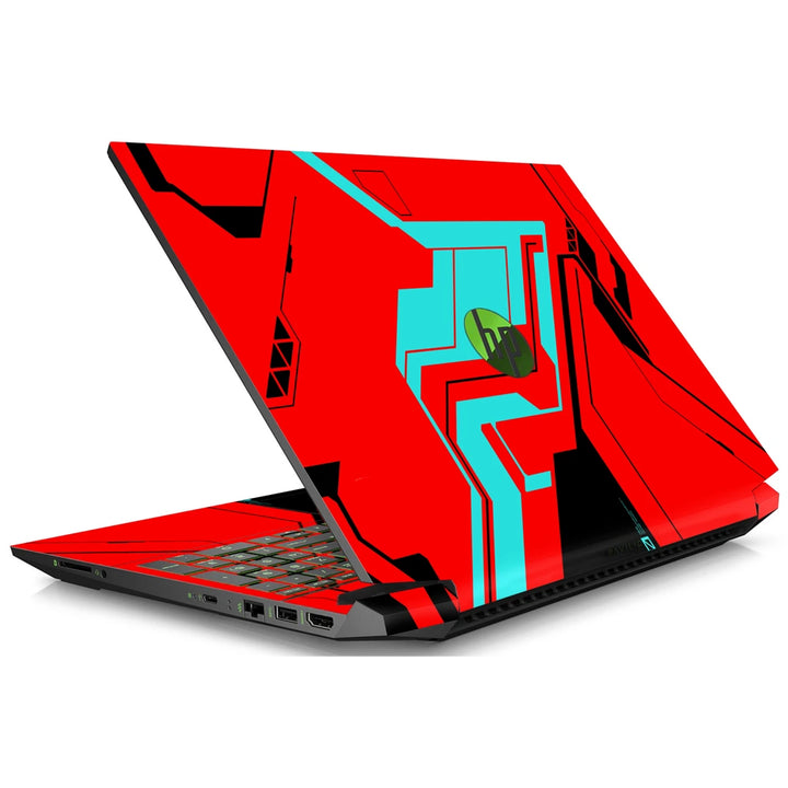 3M Material Textured Embossed Laptop Skin - Abstract Red Teal Cyberpunk Grid
