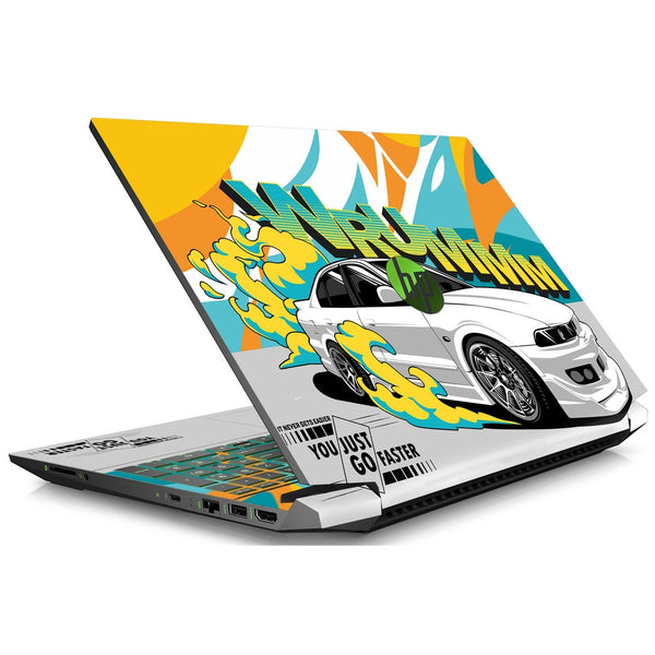 HP Laptop Skin - Wrummm You Just Go Faster White Sports Car with Flames