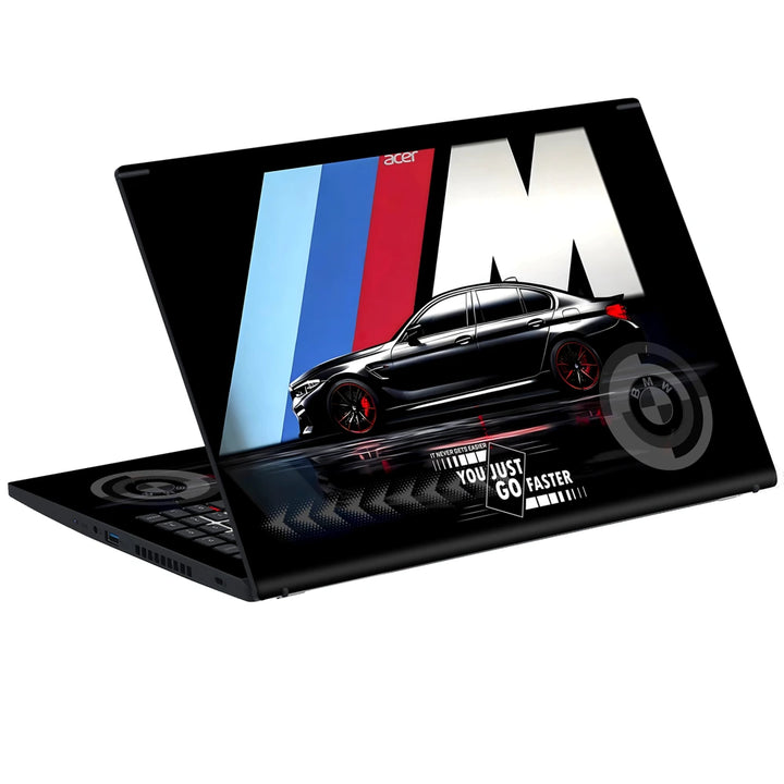 3M Material Textured Embossed Laptop Skin - BMW Black M Stripe Speed Sedan