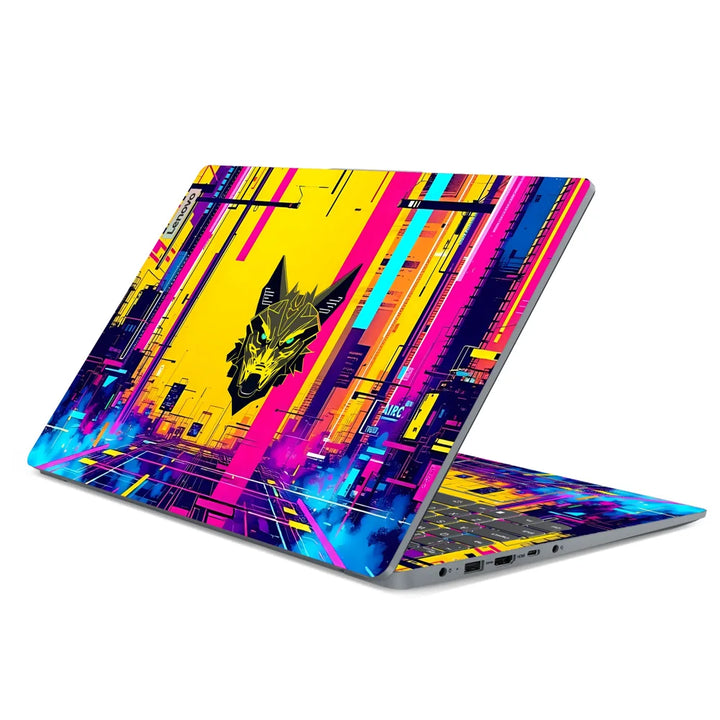 3M Material Textured Embossed Laptop Skin - Blue Purple Neon Wolf Head Art
