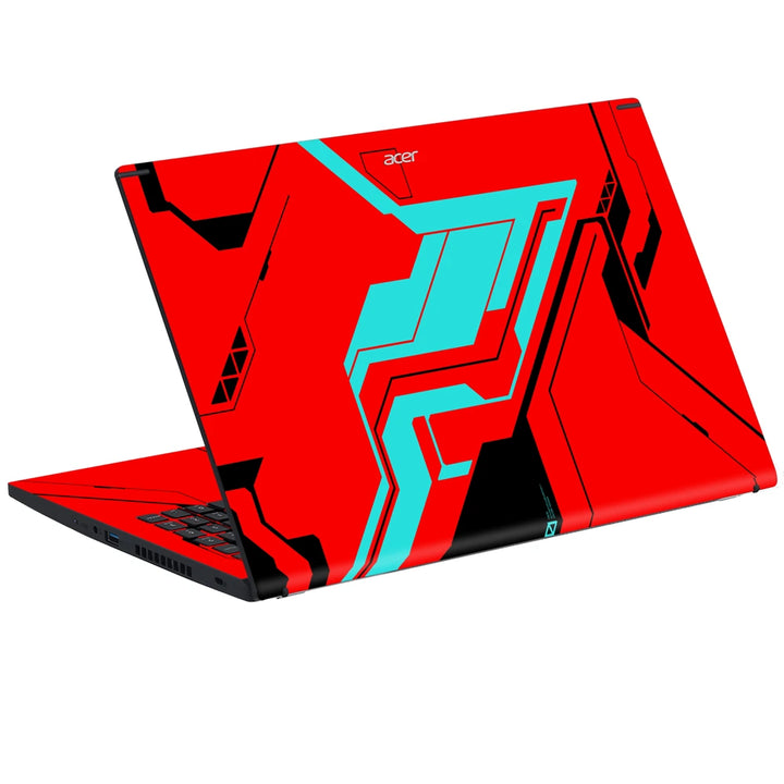 3M Material Textured Embossed Laptop Skin - Abstract Red Teal Cyberpunk Grid