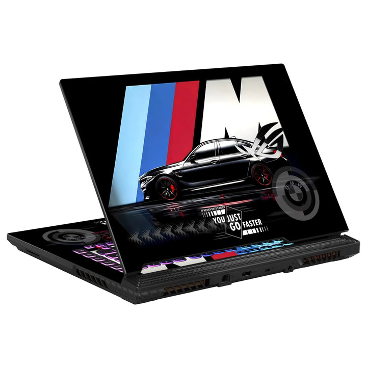 3M Material Textured Embossed Laptop Skin - BMW Black M Stripe Speed Sedan