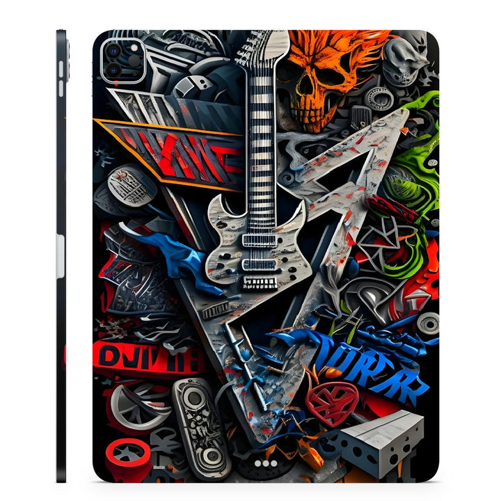 3D Embossed Tablet Skin Rock Chaos Guitar Skull Art