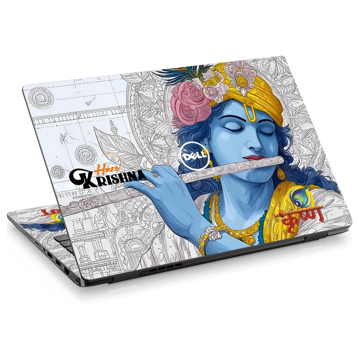 3M Material Textured Embossed Laptop Skin - Lord Krishna Flute Digital Sketch