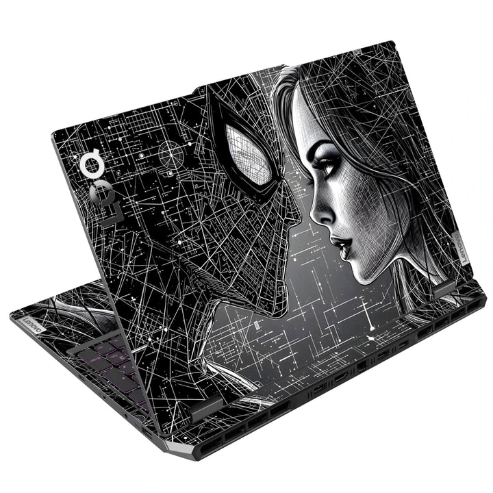 3M Material Textured Embossed Laptop Skin - Spider-Man Kiss Black and White Sketch