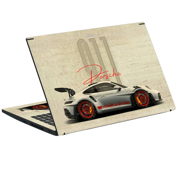 3D Embossed Laptop Skin - White Porsche Car