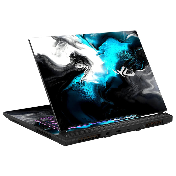 3M Material Textured Embossed Laptop Skin - Abstract Black Teal Fluid Art