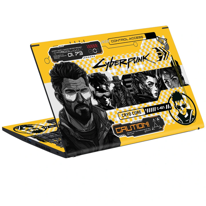 3M Material Textured Embossed Laptop Skin - Cyberpunk Yellow Neon Abstract Grid