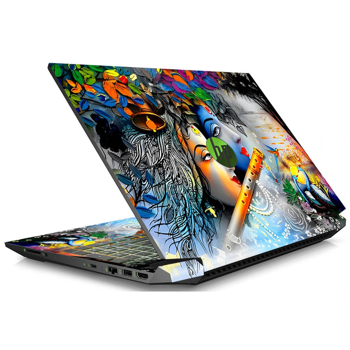 3M Material Textured Embossed Laptop Skin - Lord Krishna Blue Flute Embossed Art
