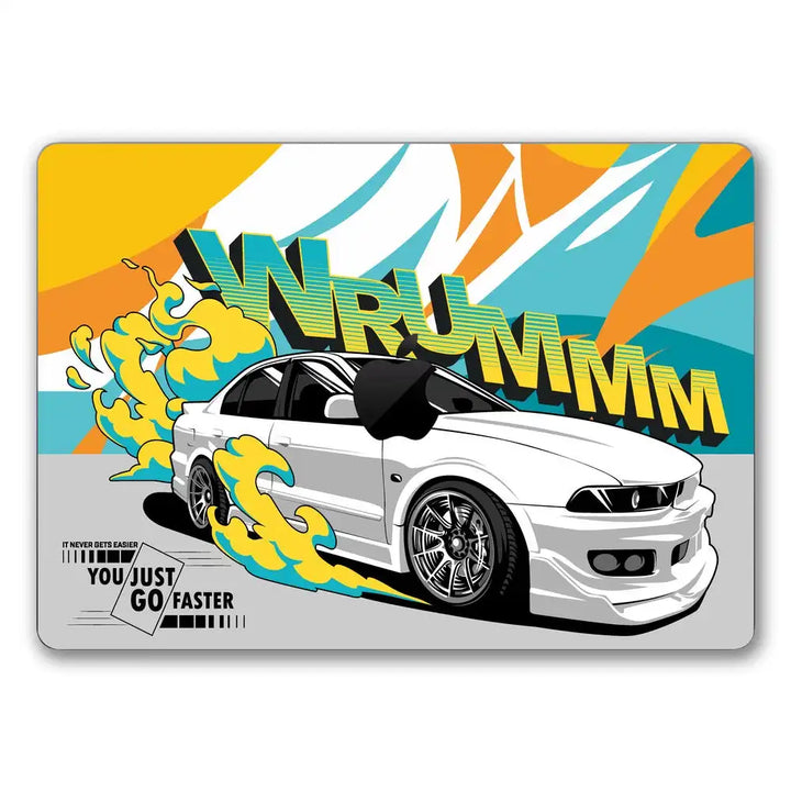 MacBook Laptop Skin - Wrummm You Just Go Faster White Sports Car with Flames