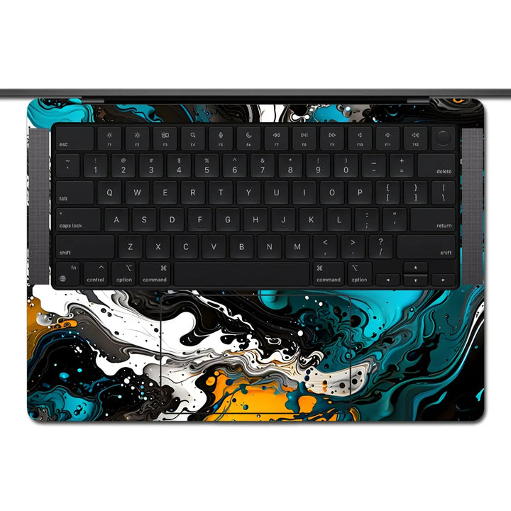 MacBook Laptop Skin - Abstract Teal Black White Fluid Swirl