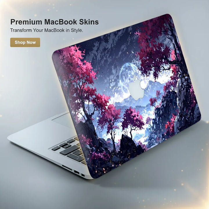 MacBook Laptop Skin - Minimalist Misty Blue Mountain Forest