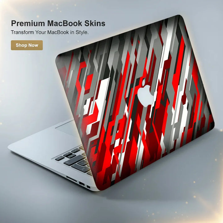 MacBook Laptop Skin - Abstract Red White Geometric Racing