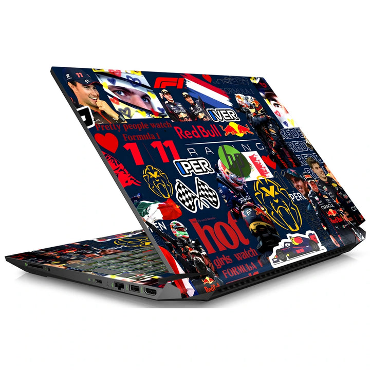 3M Material Textured Embossed Laptop Skin - F1 Team Driver and Car Collage