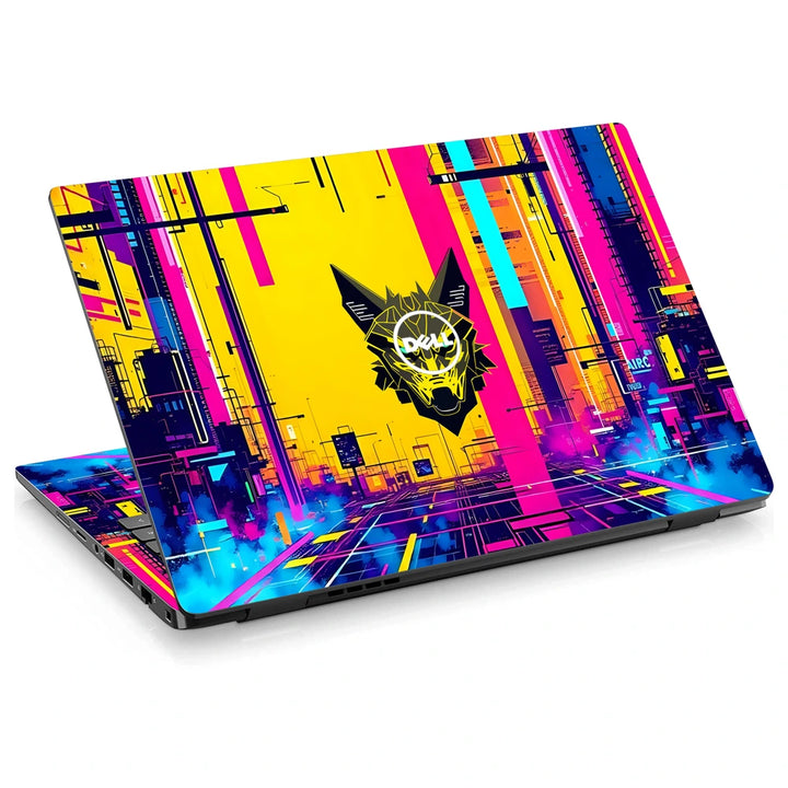 3M Material Textured Embossed Laptop Skin - Blue Purple Neon Wolf Head Art