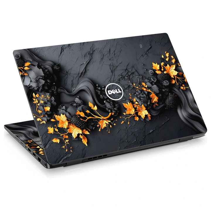 3M Material Textured Embossed Laptop Skin - Black and Gold Textured Floral