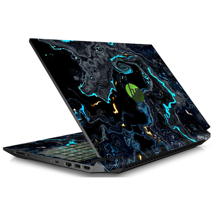 3M Material Textured Embossed Laptop Skin - Abstract Dark Blue Gold Marble Texture