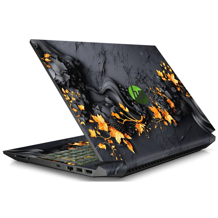 3M Material Textured Embossed Laptop Skin - Black and Gold Textured Floral