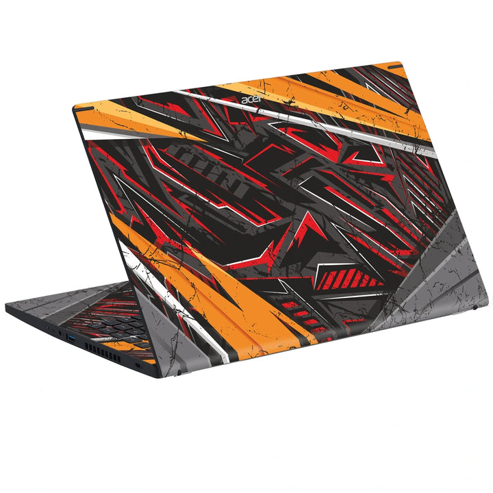 3M Material Textured Embossed Laptop Skin - Abstract Red Orange Cyberpunk Grid