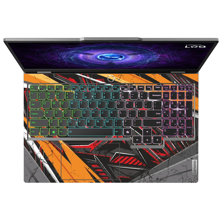 3M Material Textured Embossed Laptop Skin - Abstract Red Orange Cyberpunk Grid