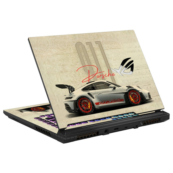 3D Embossed Laptop Skin - White Porsche Car