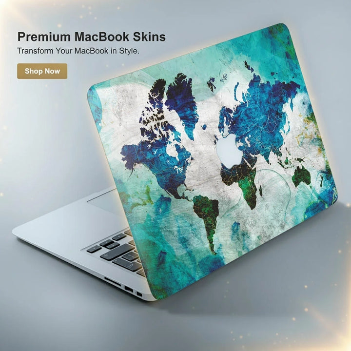 MacBook Laptop Skin - Watercolor World Map in Oceanic Shades