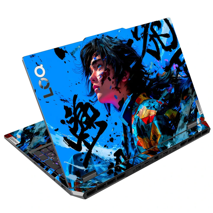 3M Material Textured Embossed Laptop Skin - Demon Slayer Blue Ink Grunge