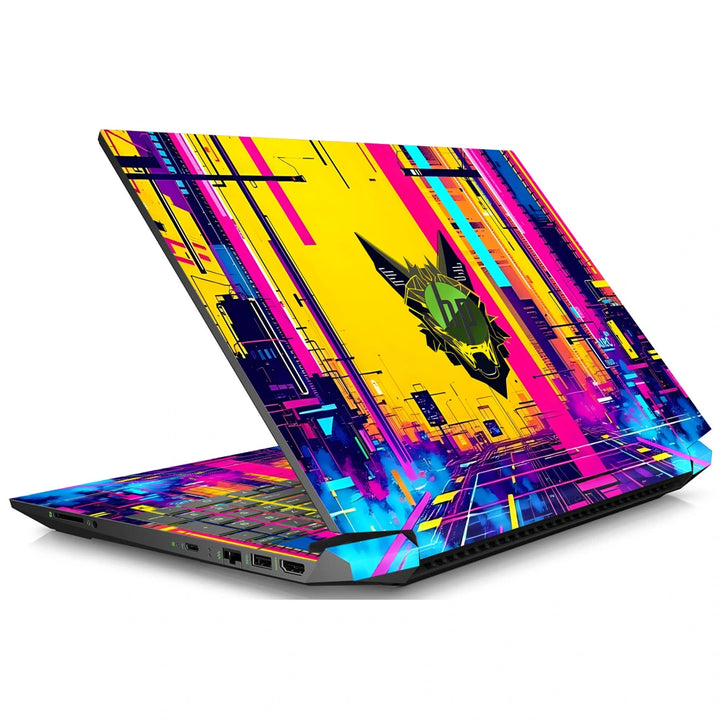 3M Material Textured Embossed Laptop Skin - Blue Purple Neon Wolf Head Art