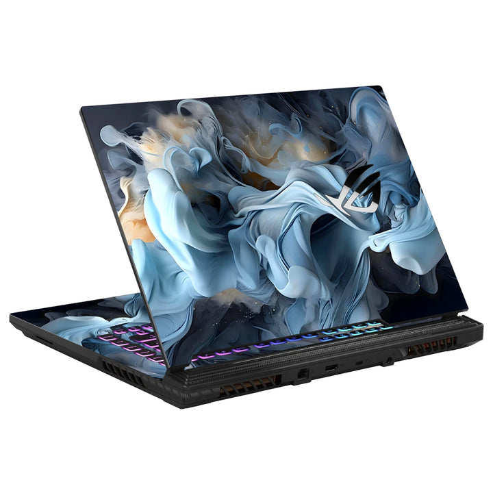 3M Material Textured Embossed Laptop Skin - Abstract Soft Blue Smoke Fluid Art
