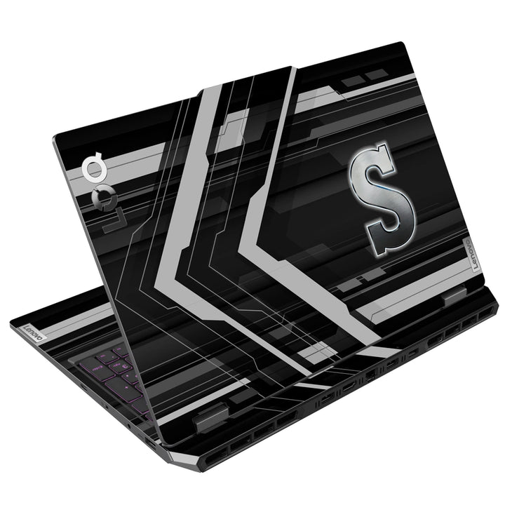 3M Material Textured Embossed Laptop Skin - Abstract Grey Racing Arrow Stripes