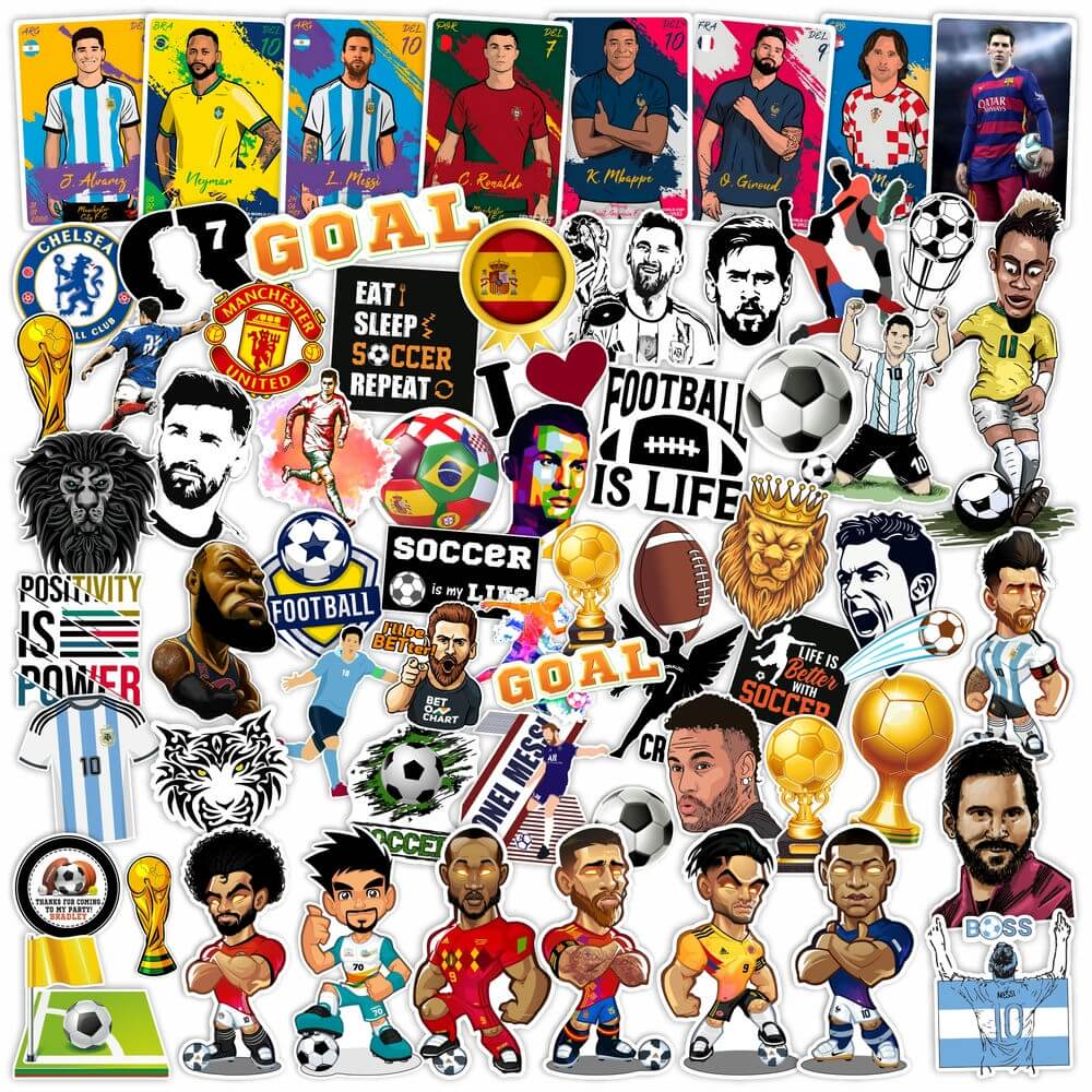 Soccer Football Players Waterproof Stickers - Pack of 65 | Diverse ...