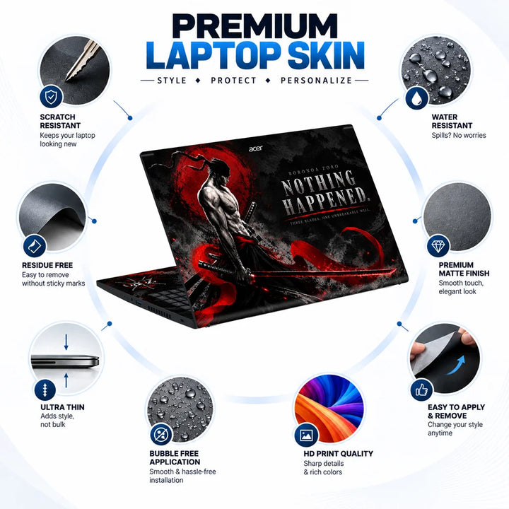 Zoro Nothing Happened Red Sun Blade Laptop Skin | SkinsLegend