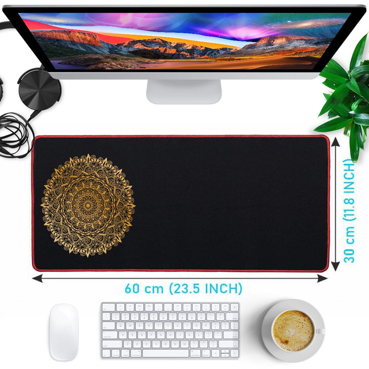 Anti-Slip Extended Desk Mat Gaming Mouse Pad - Mandala Art Gold Shaded